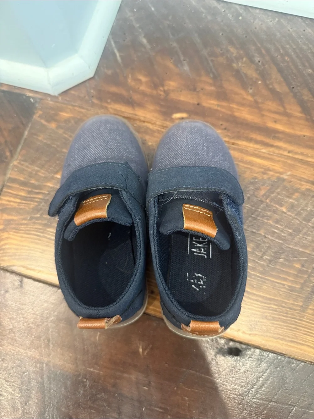 Toddler Navy Blue Velcro Sneakers with Tan Pull Tab